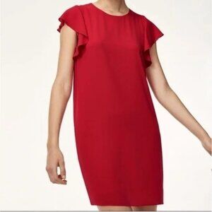 Aritzia Babaton Ruffle Short Sleeve Burt Sheath Mini Shift Dress Red XS